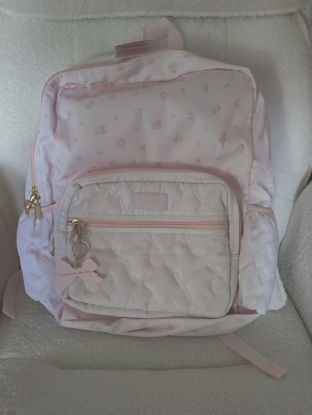 LoveShackFancy X Target Pink Quilted Backpack with Bow Charm